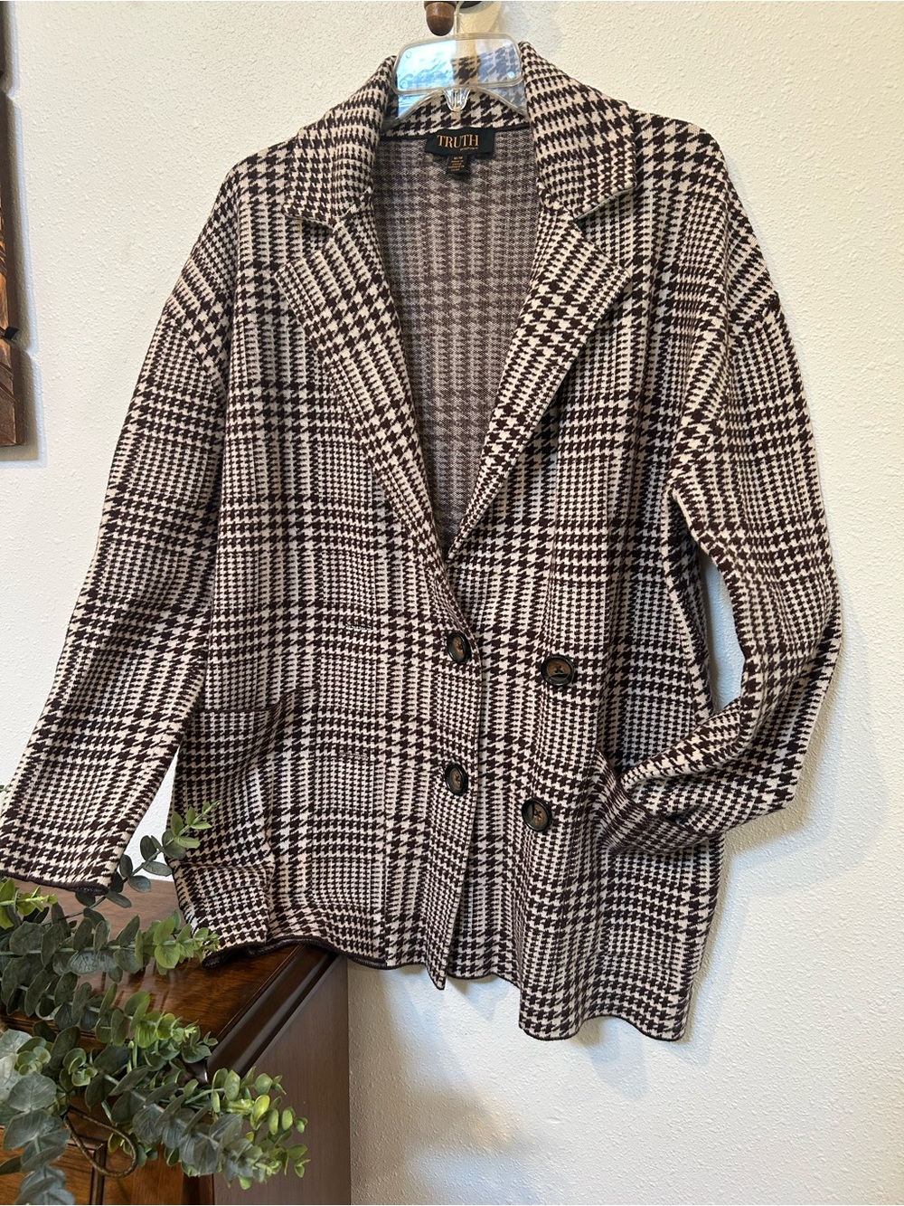 Truth Brown & Cream Checked Houndstooth Blazer